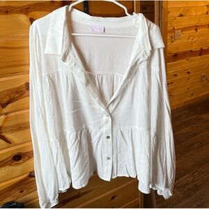 Pink Lily White Button Down Blouse